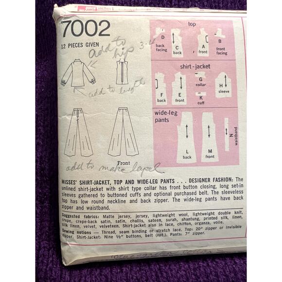 Simplicity 7002 Sewing pattern Wide leg pant top blouse 1970s size 12 - Picture 4 of 5